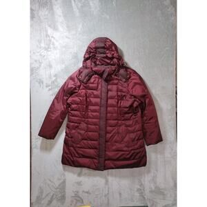 Lands End Jacket Womens 2XL Burgundy Hooded Down Puffer Heavyweight Gorpcore